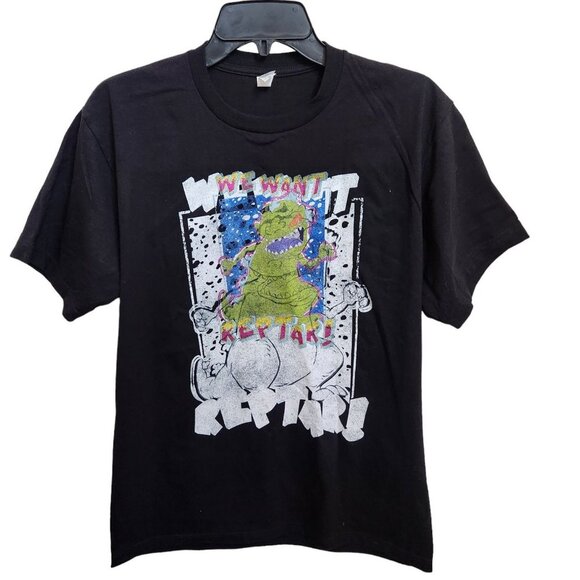 Rugrats We Want Reptar!‎ T-shirt Men's Size M Black Short Sleeves FLAW - Picture 1 of 7